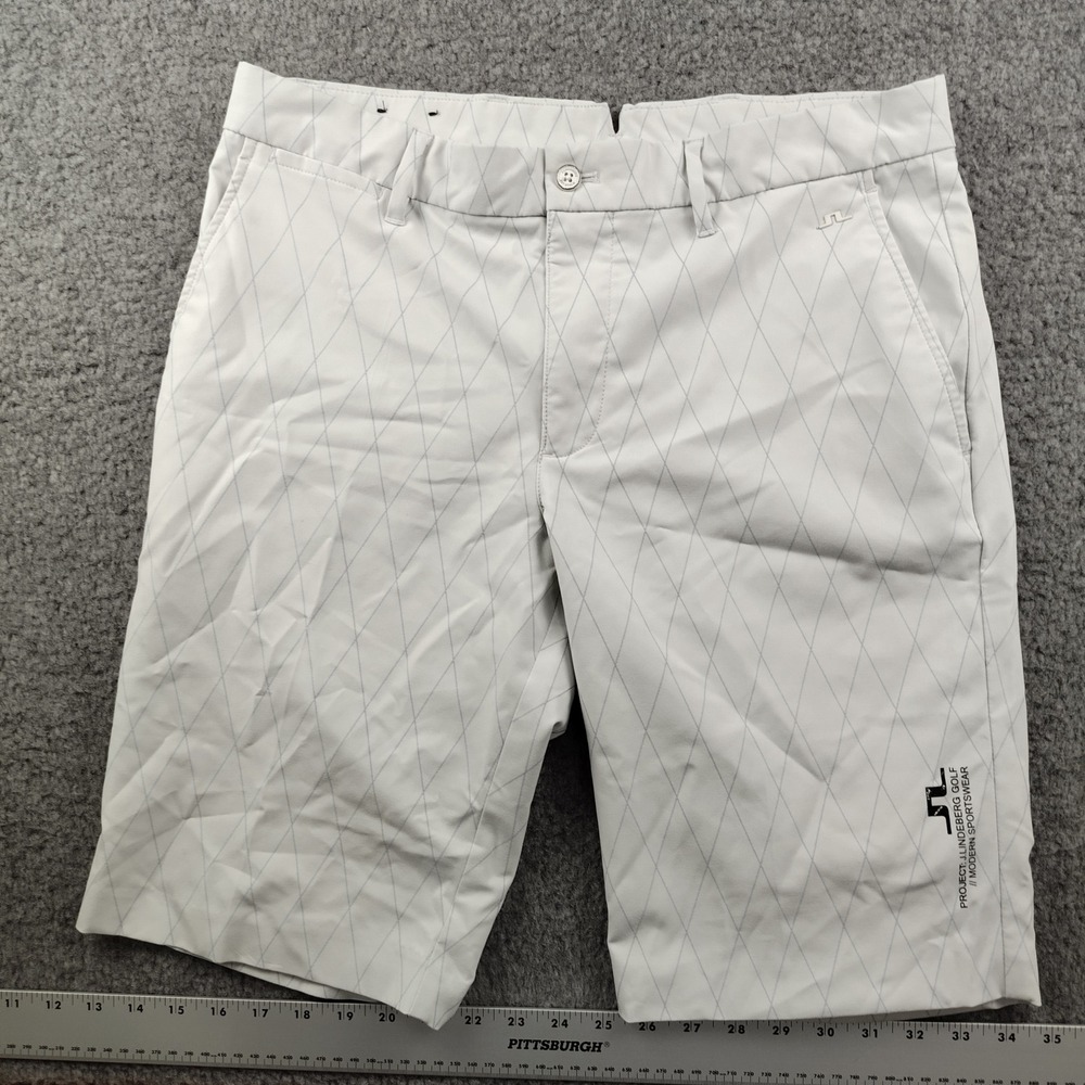 J.Lindeberg Golf Shorts Mens 32 Active Argyle White Quick Dry Preppy